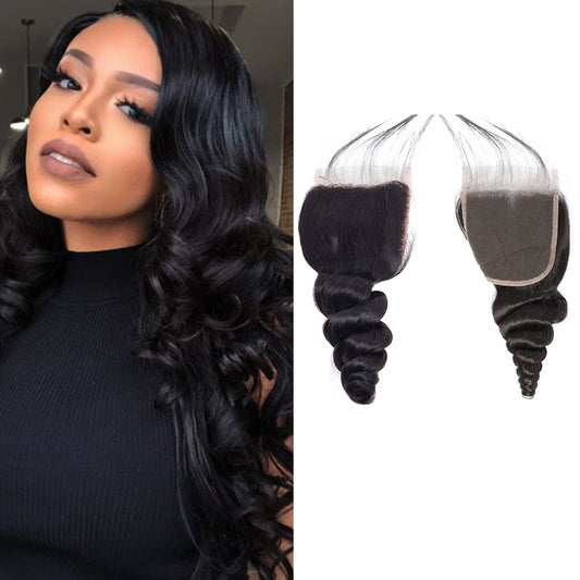 Loose Wave 100% Human Hair 4x4 Lace Closure Natural Black