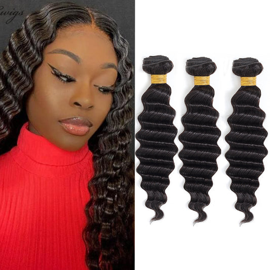 Deep Wave 100% Human Hair 3 Bundles Natural Black