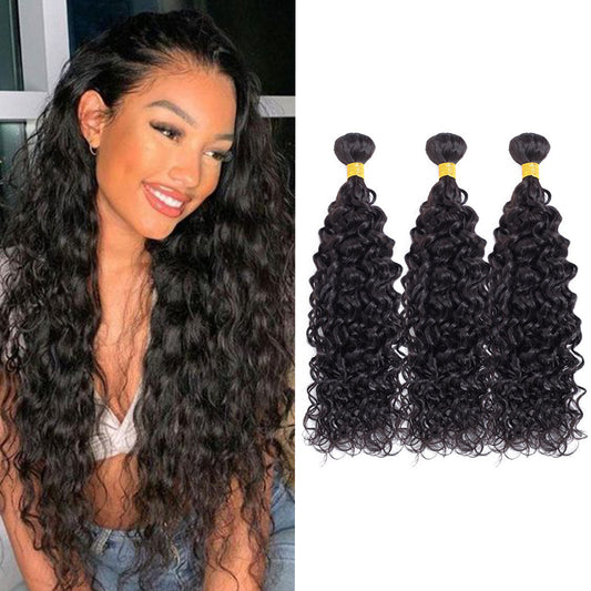 Water Wave 100% Human Hair 3 Bundles Natural Black