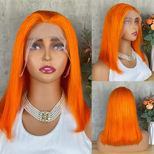 Special Remy Human Color Hair Staight Orange Bob Wig