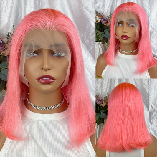 Special Remy Human Color Hair Pink Bob Wig