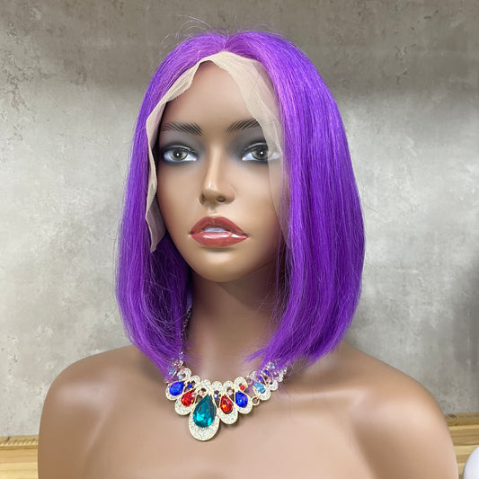 Purple 13x4 Lace Bob Wigs Human Virgin Straight Hair With 7 Working Days Customize