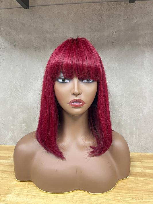 Wine Fumi Human Hair Straight Fringe Wigs