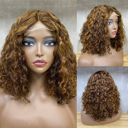 High Light Piano Remy Human Hair Water Wave Closure Wig