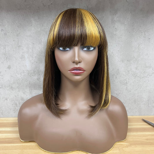 Different Piano Remy Human Hair Straight Fringe Wig