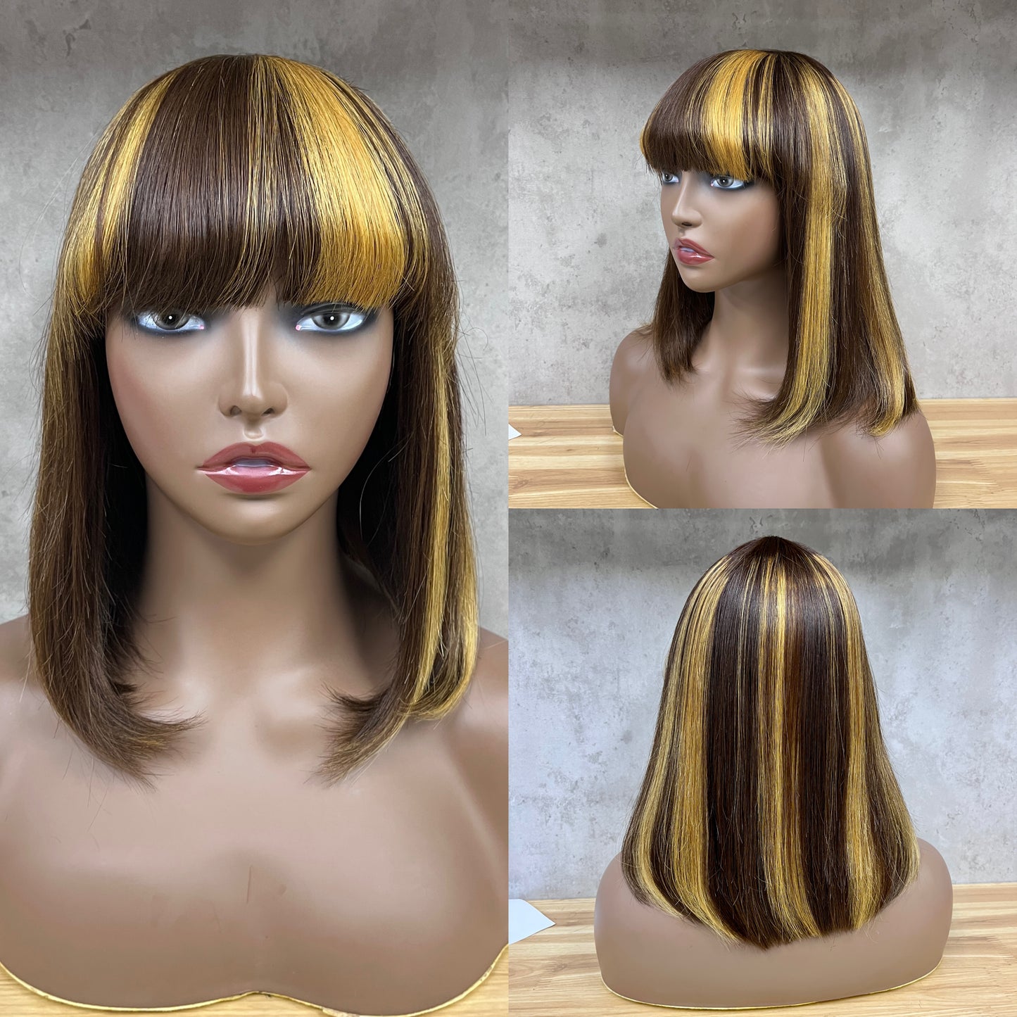 Different Piano Remy Human Hair Straight Fringe Wig