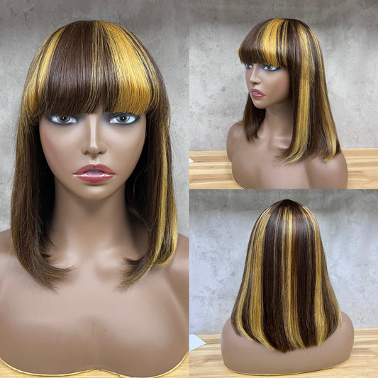 Different Piano Remy Human Hair Straight Fringe Wig