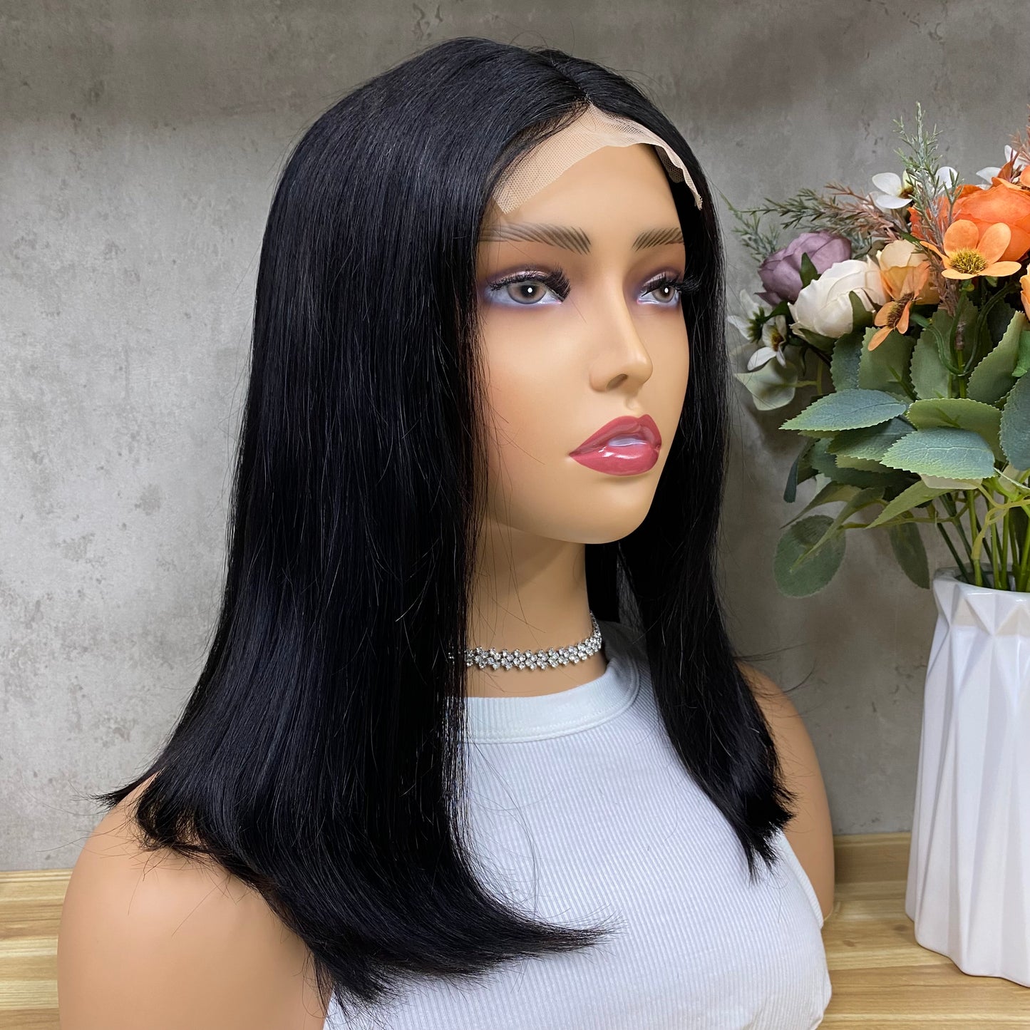 Nature T-Part Closure Remy Human Hair Straight Hair Bob Wigs