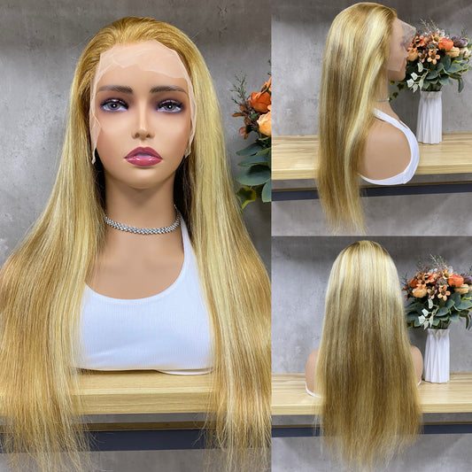 High Quality Mix Brown Blonde 13x4 Lace Frontal Remy Human Hair Straight Wigs