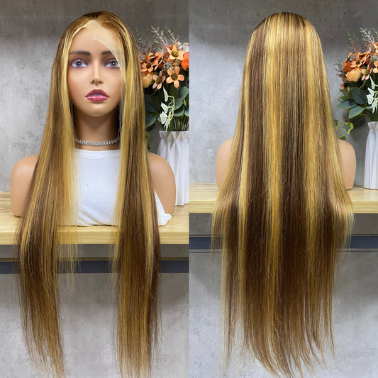 Piano 13x4 Lace Frontal Remy Human Hair Straight Long Hair Wigs