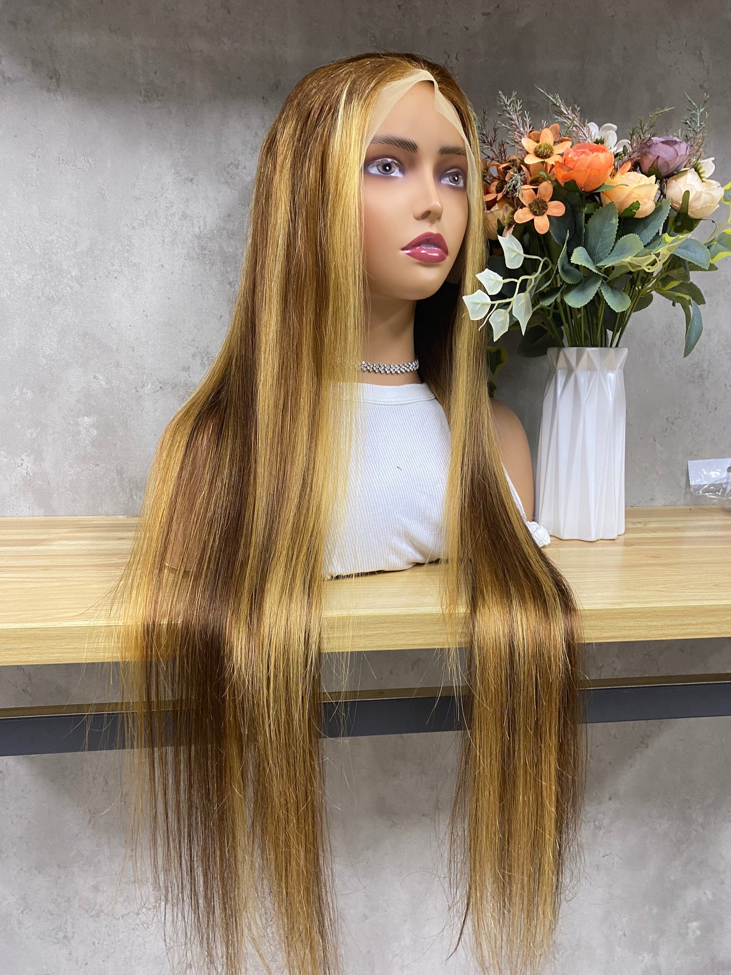 Piano 13x4 Lace Frontal Remy Human Hair Straight Long Hair Wigs