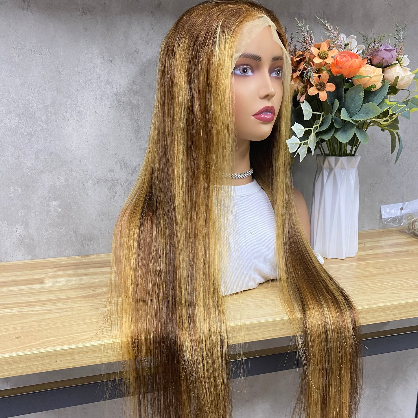 Piano 13x4 Lace Frontal Remy Human Hair Straight Long Hair Wigs