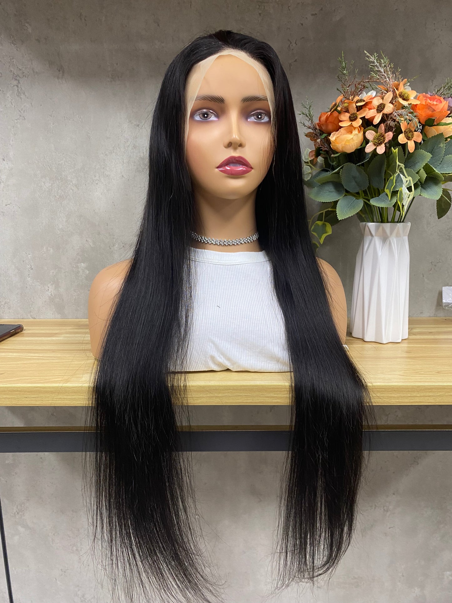 Nature 13x4 Lace Frontal Remy Human Hair Straight Long Hair Wigs