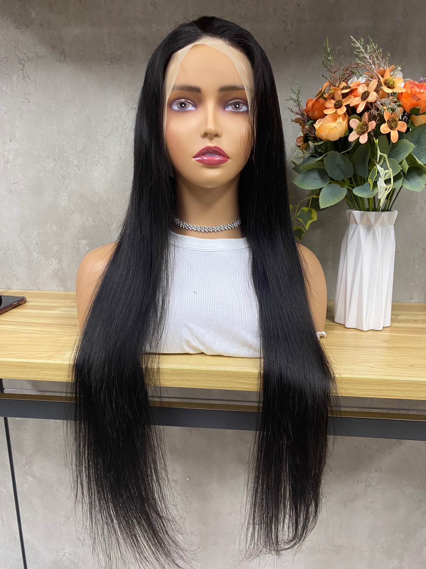 Nature 13x4 Lace Frontal Remy Human Hair Straight Long Hair Wigs