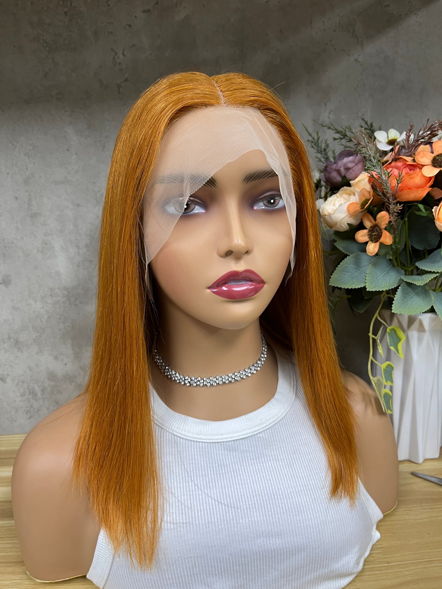 Special Orange T-Part Frontal Remy Human Hair Straight Hair Bob Wigs