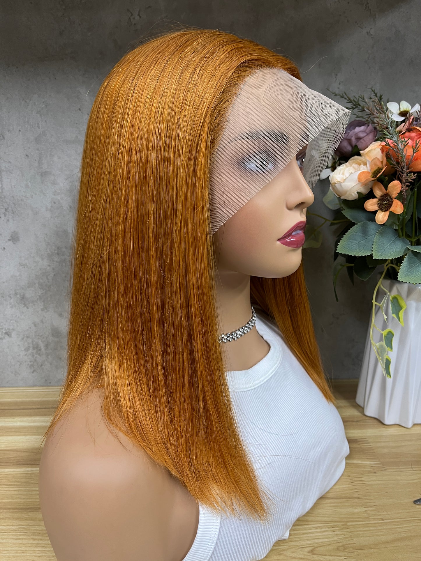 Special Orange T-Part Frontal Remy Human Hair Straight Hair Bob Wigs