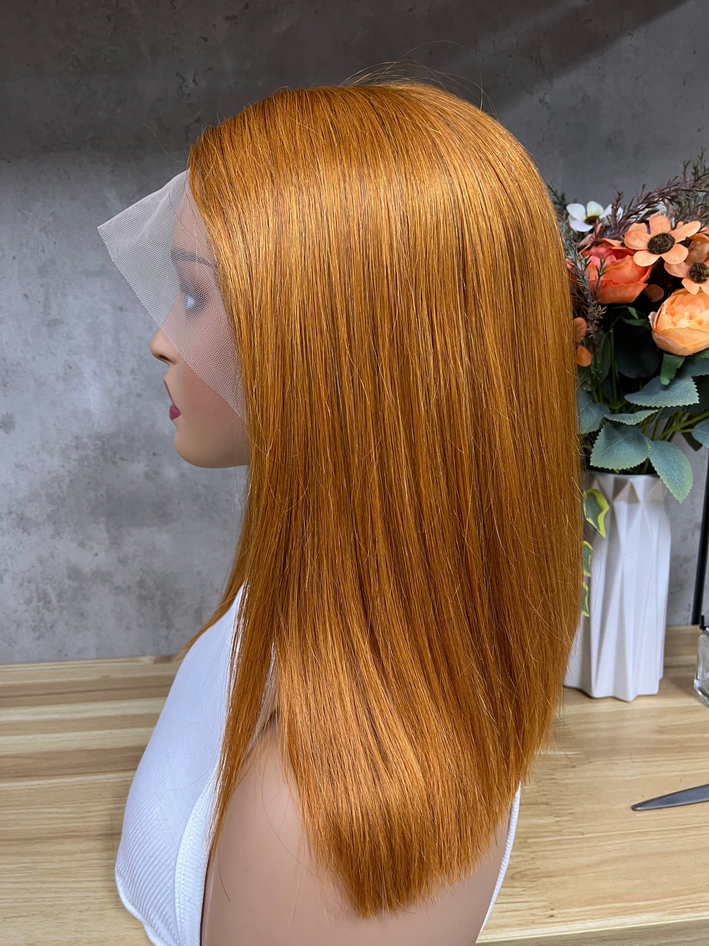 Special Orange T-Part Frontal Remy Human Hair Straight Hair Bob Wigs