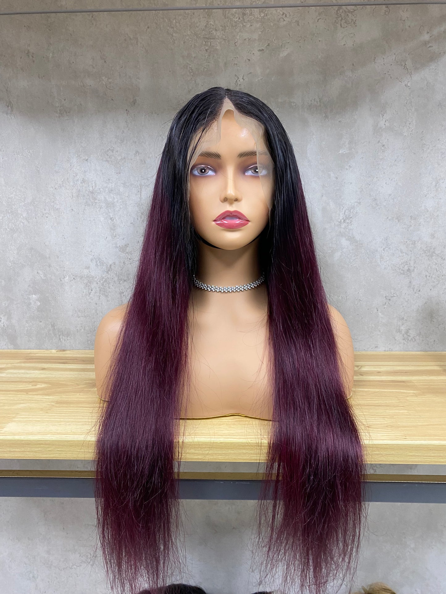 High Quality Omber Burgundy Remy Human Hair 13x4 Lace Frontal Straight Long Hair Wigs