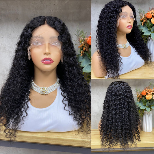 Nature Black Kinky Curly 13x4 T-Part Lace Frontal Remy Human Hair Wig