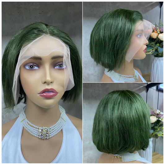 Special Color Dark Green Human Hair Remy Hair Pixie Cut Wig