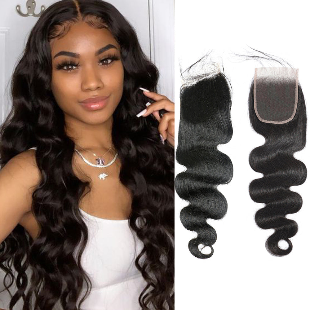 Body Wave Virgin Human Hair 4x4 Lace Closure Natural Black