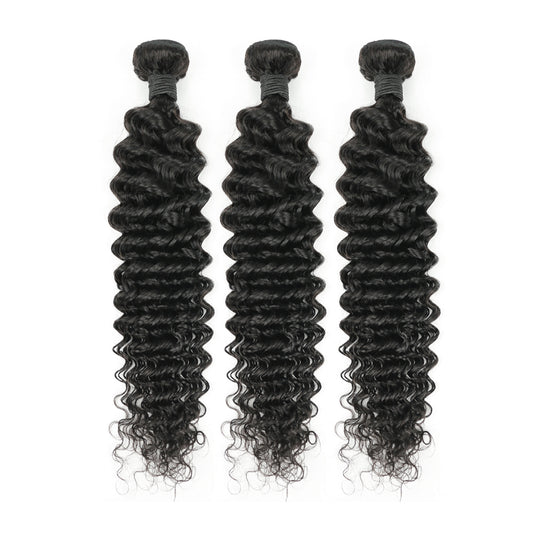 Deep Wave Remy Human Hair 3 Bundles Natural Black