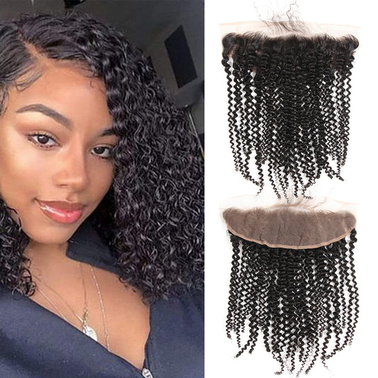 Kinky Curly Remy Human Hair 13x4 Lace Frontal Natural Black