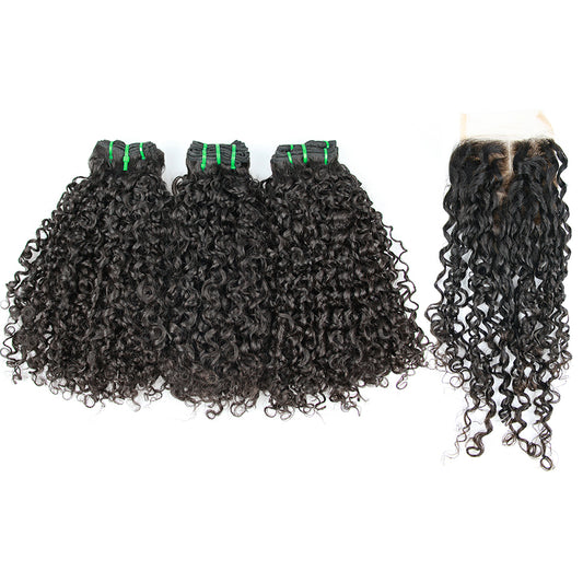 1b# Pissy One Fumi Hair 3 Bundles With 4x4 Lace Closure