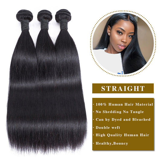 Straight Virgin Human Hair 3 Bundles Natural Black